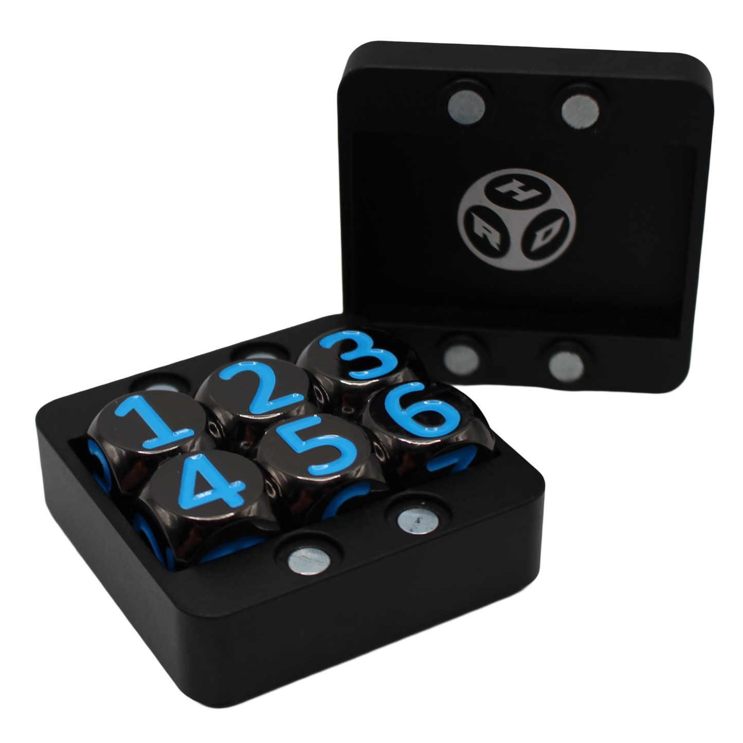 Black w/Blue Heavy Rollers D6 Dice Set (6) w/Magnetic Case