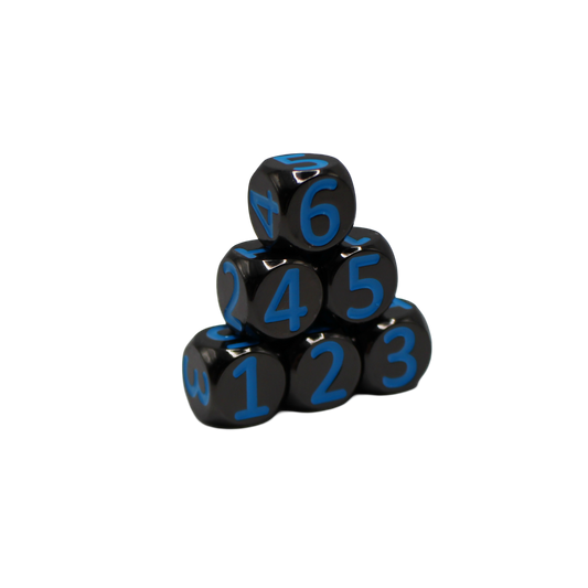 Black w/Blue Heavy Rollers D6 Dice Set (6) w/Magnetic Case