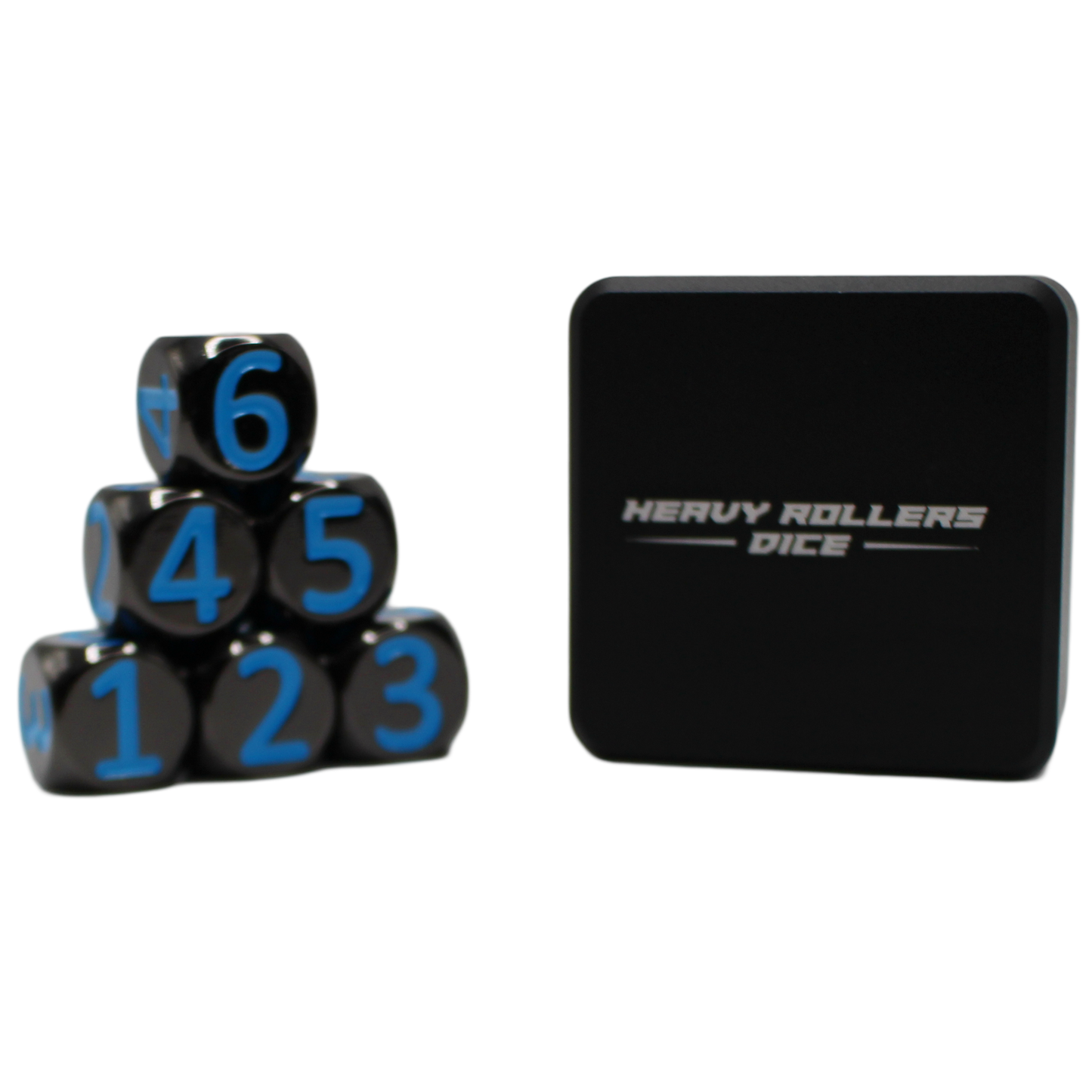 Black w/Blue Heavy Rollers D6 Dice Set (6) w/Magnetic Case