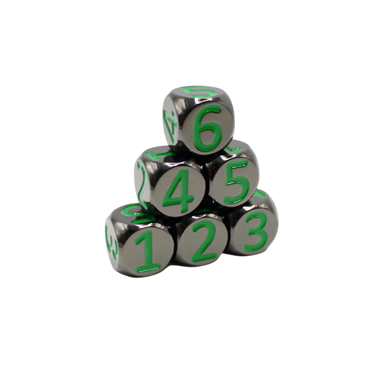 Black w/Green Heavy Rollers D6 Dice Set (6) w/Magnetic Case