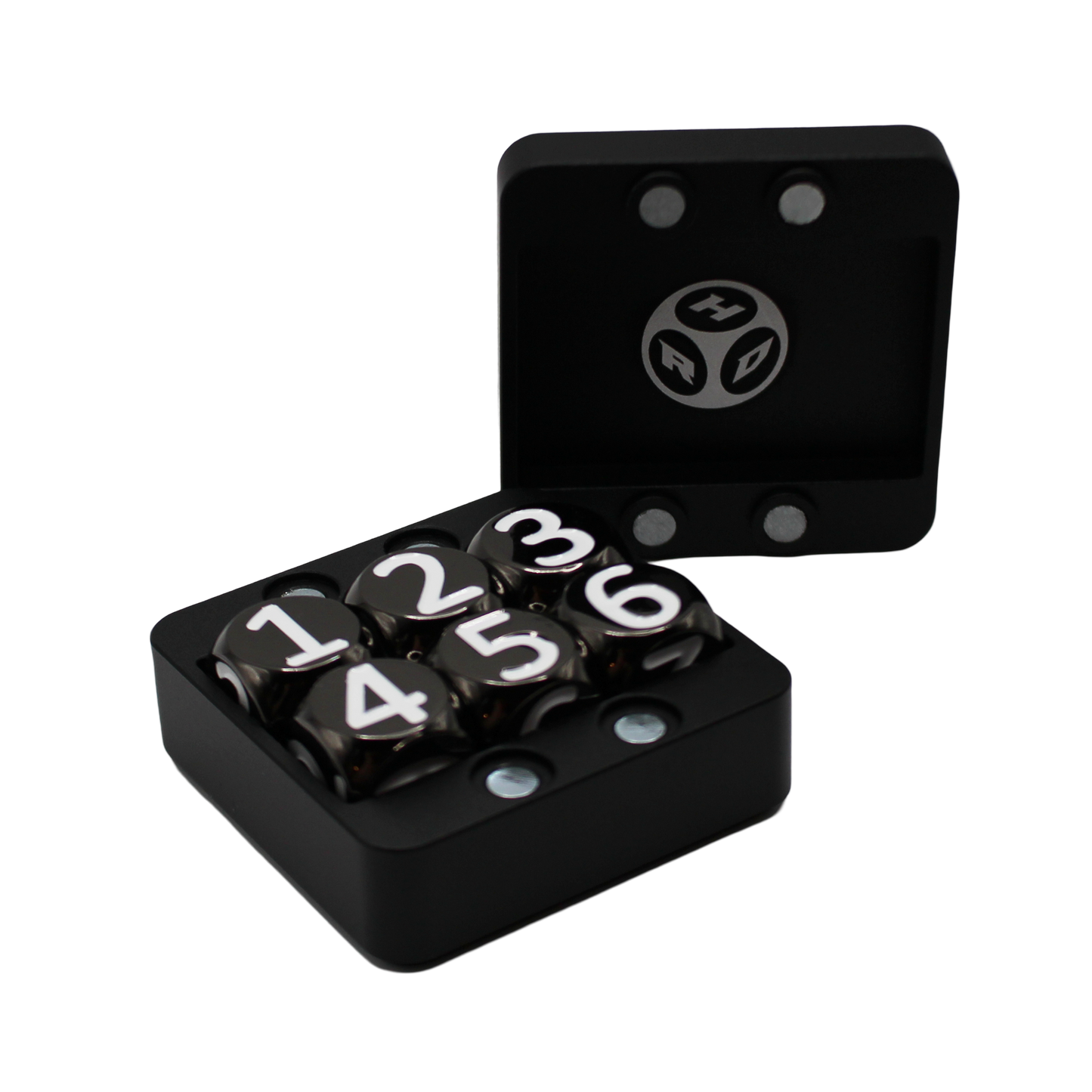 Black w/White Heavy Rollers D6 Dice Set (6) w/Magnetic Case