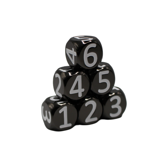 Black w/White Heavy Rollers D6 Dice Set (6) w/Magnetic Case