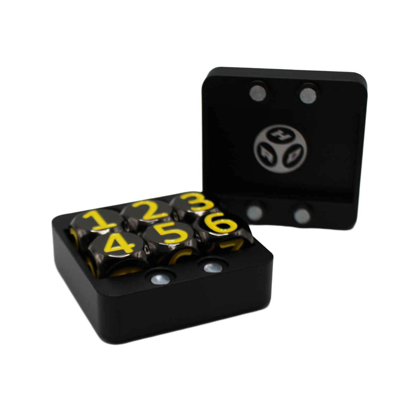 Black w/Yellow Heavy Rollers D6 Dice Set (6) w/Magnetic Case