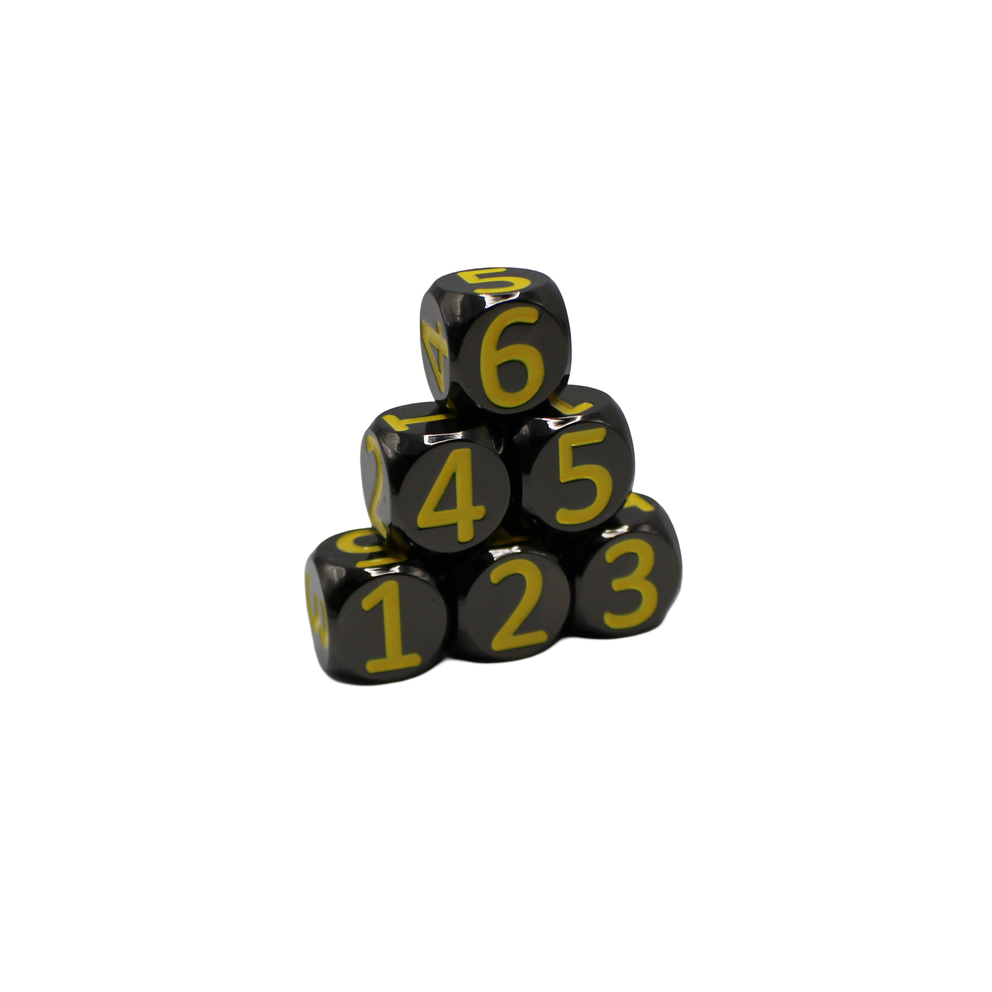 Black w/Yellow Heavy Rollers D6 Dice Set (6) w/Magnetic Case