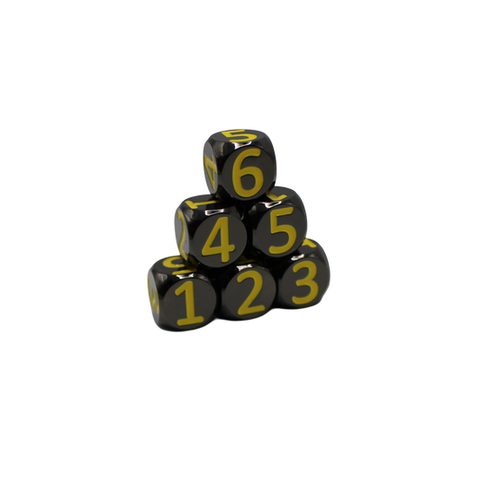 Black w/Yellow Heavy Rollers D6 Dice Set (6) w/Magnetic Case