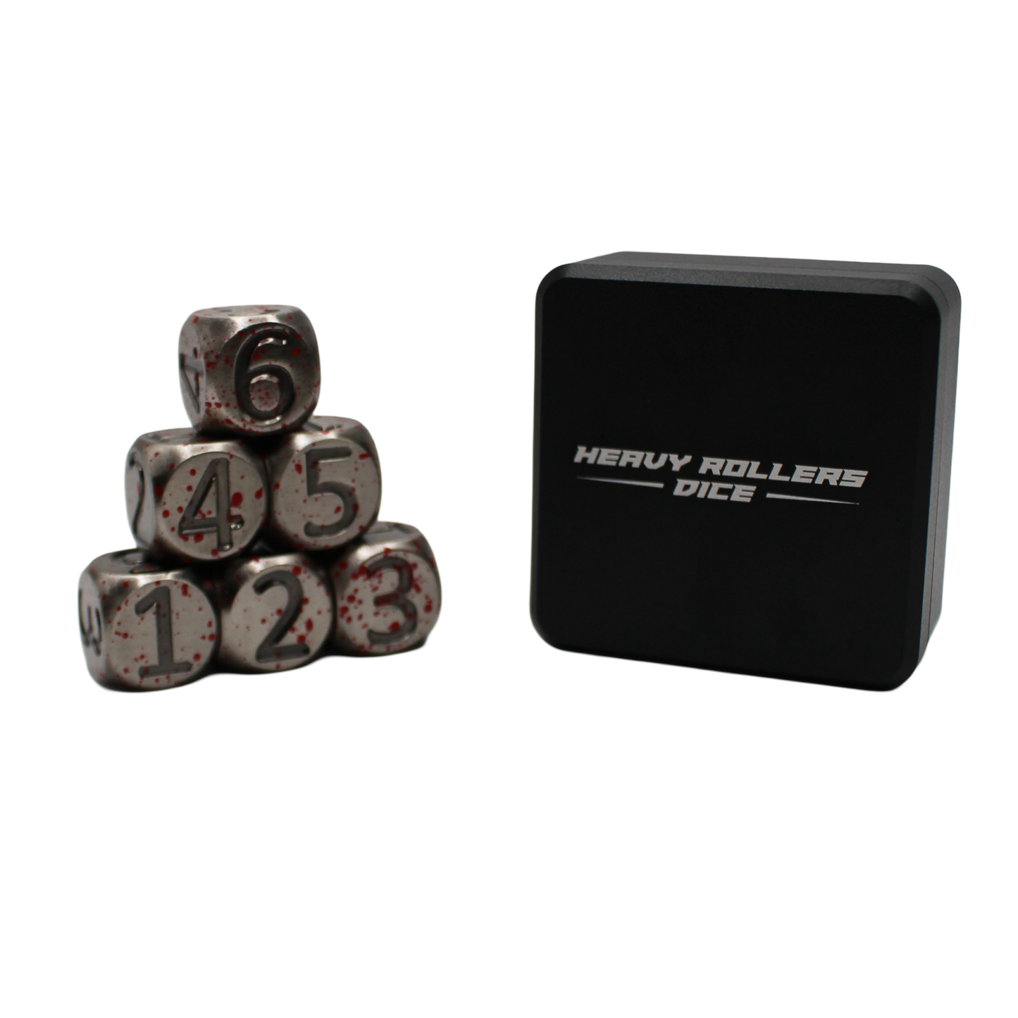 Blood Splatter Heavy Rollers D6 Dice Set (6) w/Magnetic Case