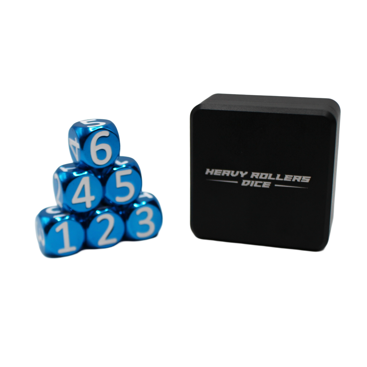 Blue w/White Heavy Rollers D6 Dice Set (6) w/Magnetic Case