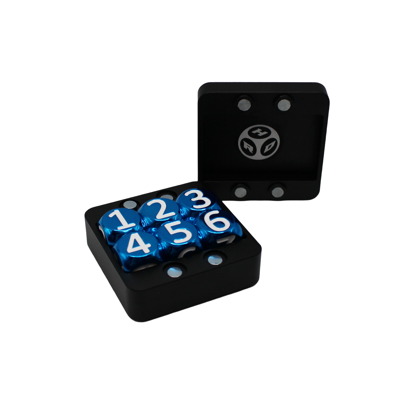 Blue w/White Heavy Rollers D6 Dice Set (6) w/Magnetic Case