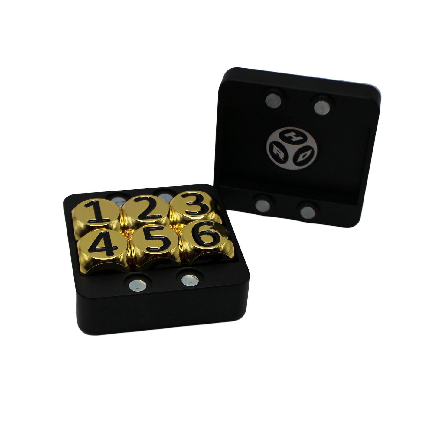 Gold w/Black Heavy Rollers D6 Dice Set (6) w/Magnetic Case