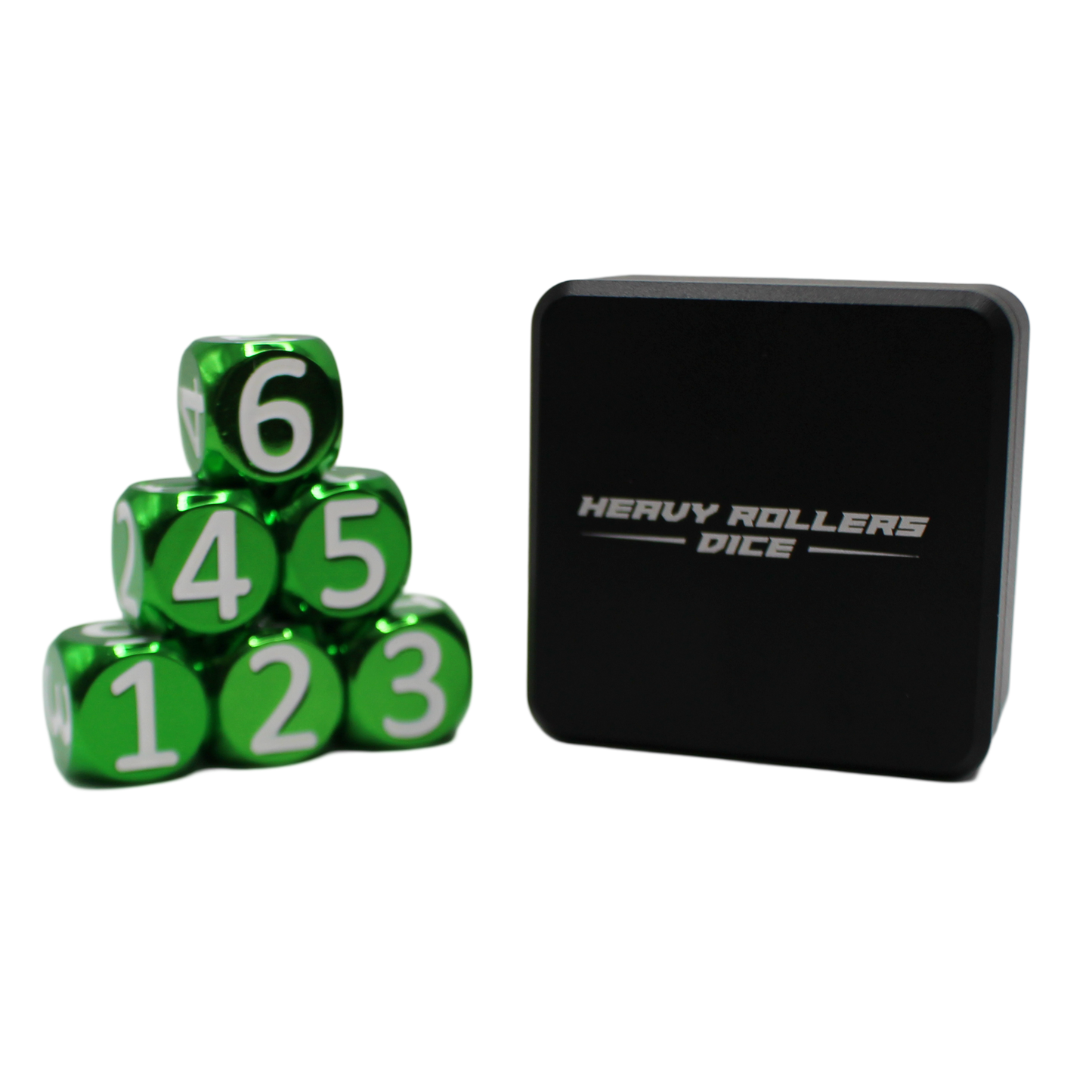 Green w/White Heavy Rollers D6 Dice Set (6) w/Magnetic Case