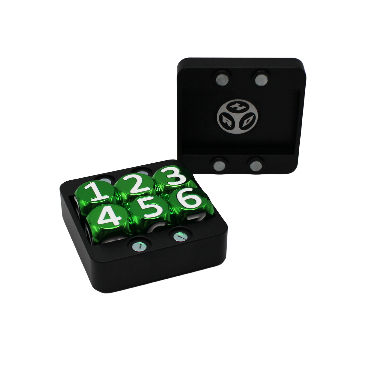 Green w/White Heavy Rollers D6 Dice Set (6) w/Magnetic Case