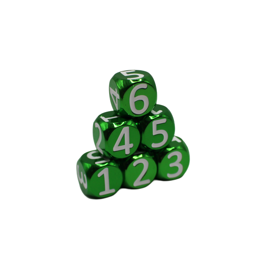 Green w/White Heavy Rollers D6 Dice Set (6) w/Magnetic Case