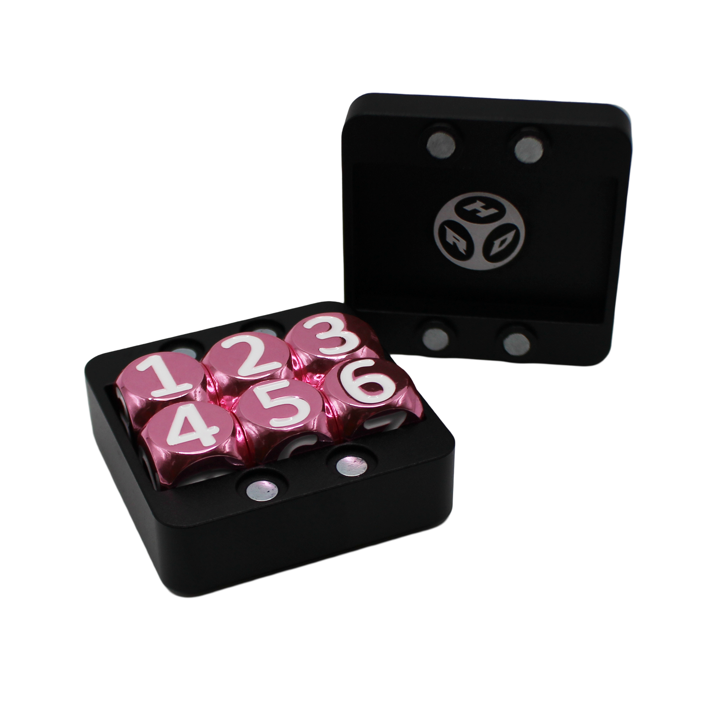 Pink w/White Heavy Rollers D6 Dice Set (6) w/Magnetic Case