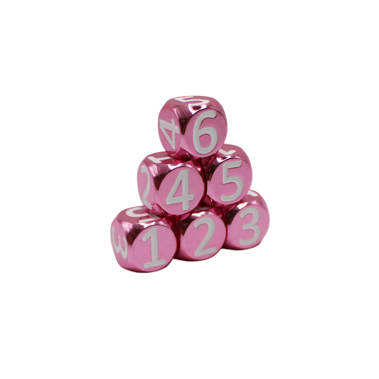 Pink w/White Heavy Rollers D6 Dice Set (6) w/Magnetic Case