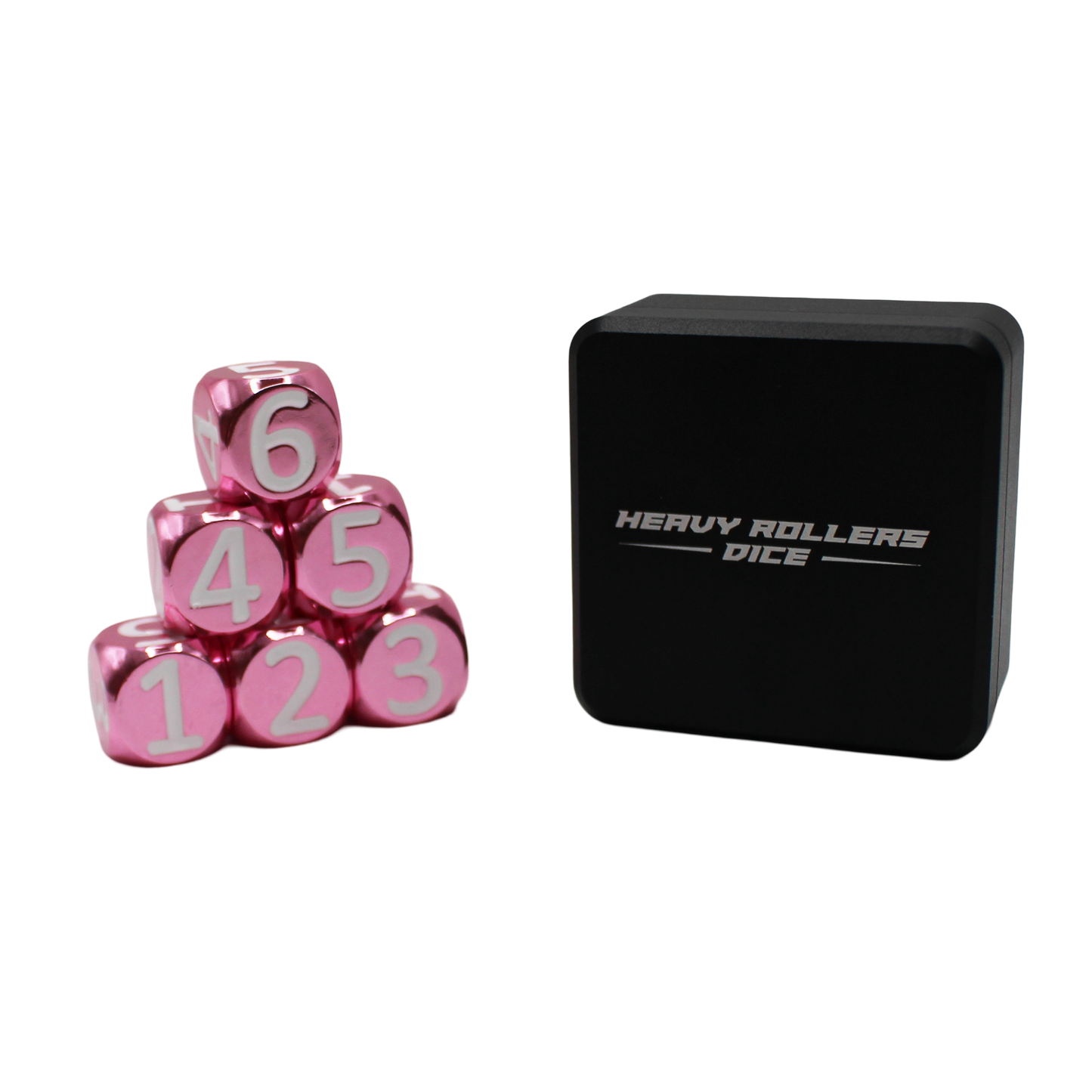 Pink w/White Heavy Rollers D6 Dice Set (6) w/Magnetic Case