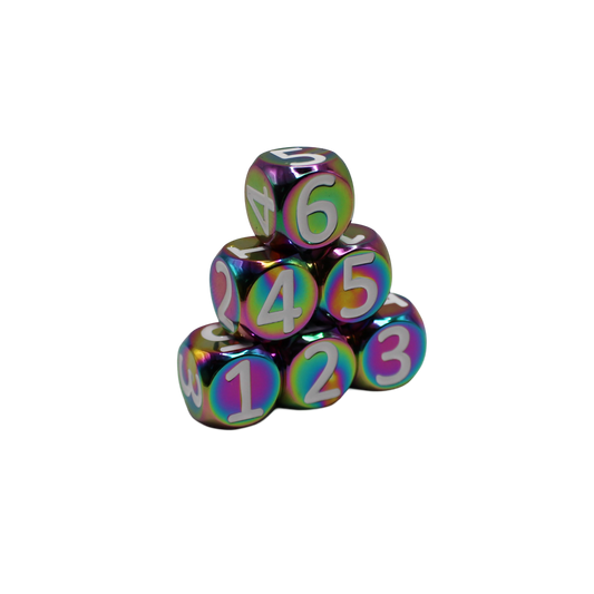 Rainbow w/White Heavy Rollers D6 Dice Set (6) w/Magnetic Case