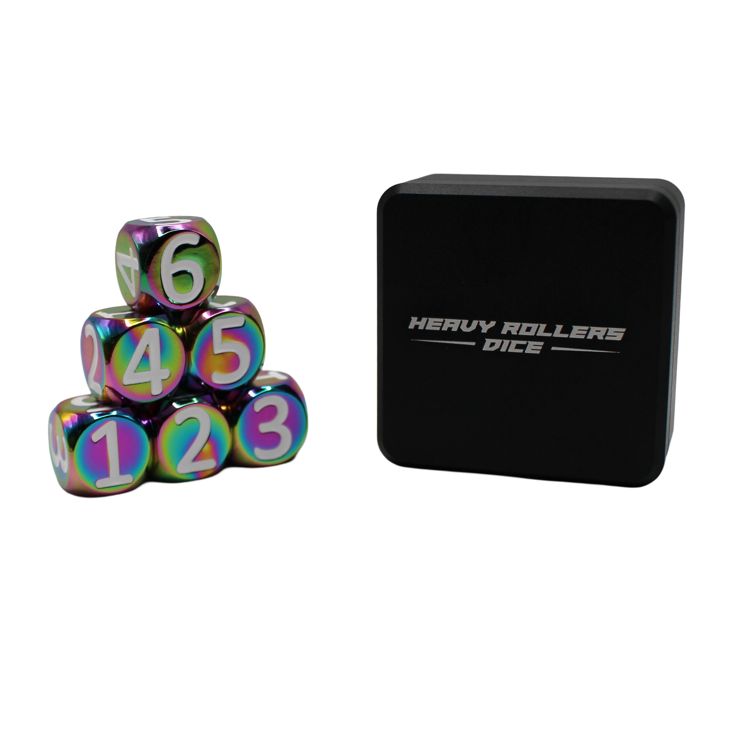 Rainbow w/White Heavy Rollers D6 Dice Set (6) w/Magnetic Case