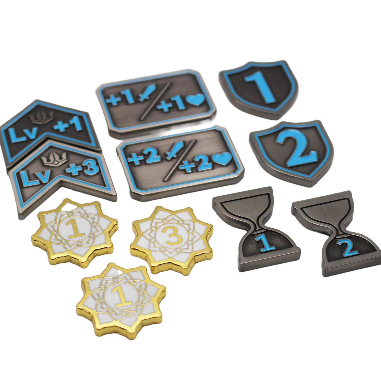 Grand Archive Silver w/Blue Set: 11 Counters/Tokens – metalFABtokens Grand Archive Silver w/Blue Set: 11 Counters/Tokens – metalFABtokens