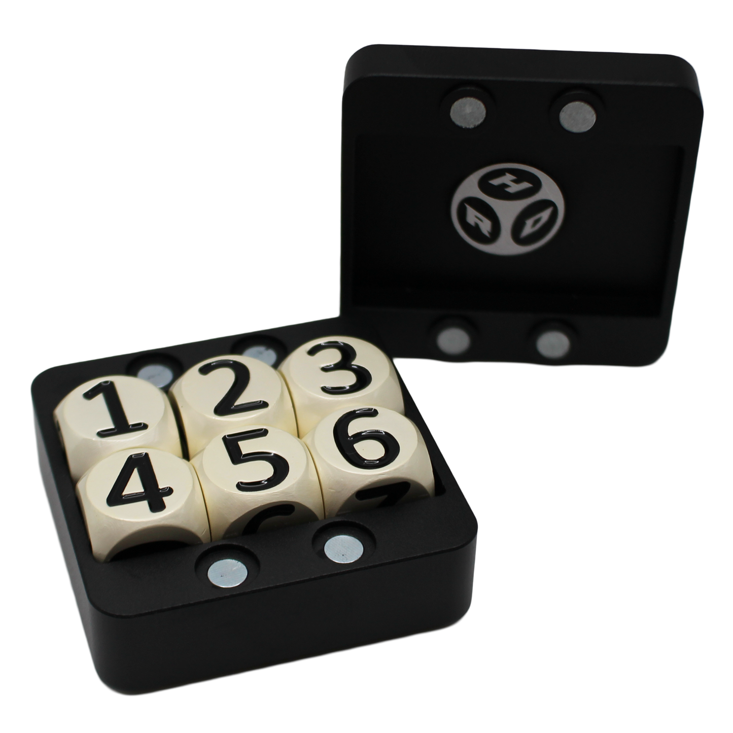 Whiteish w/Black Heavy Rollers D6 Dice Set (6) w/Magnetic Case