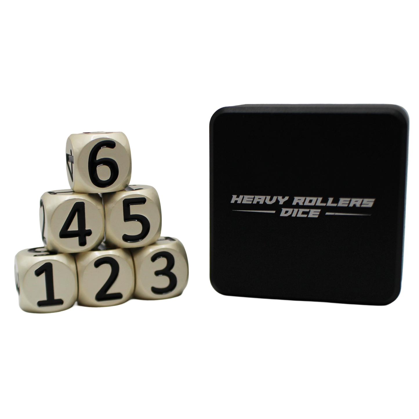 Whiteish w/Black Heavy Rollers D6 Dice Set (6) w/Magnetic Case